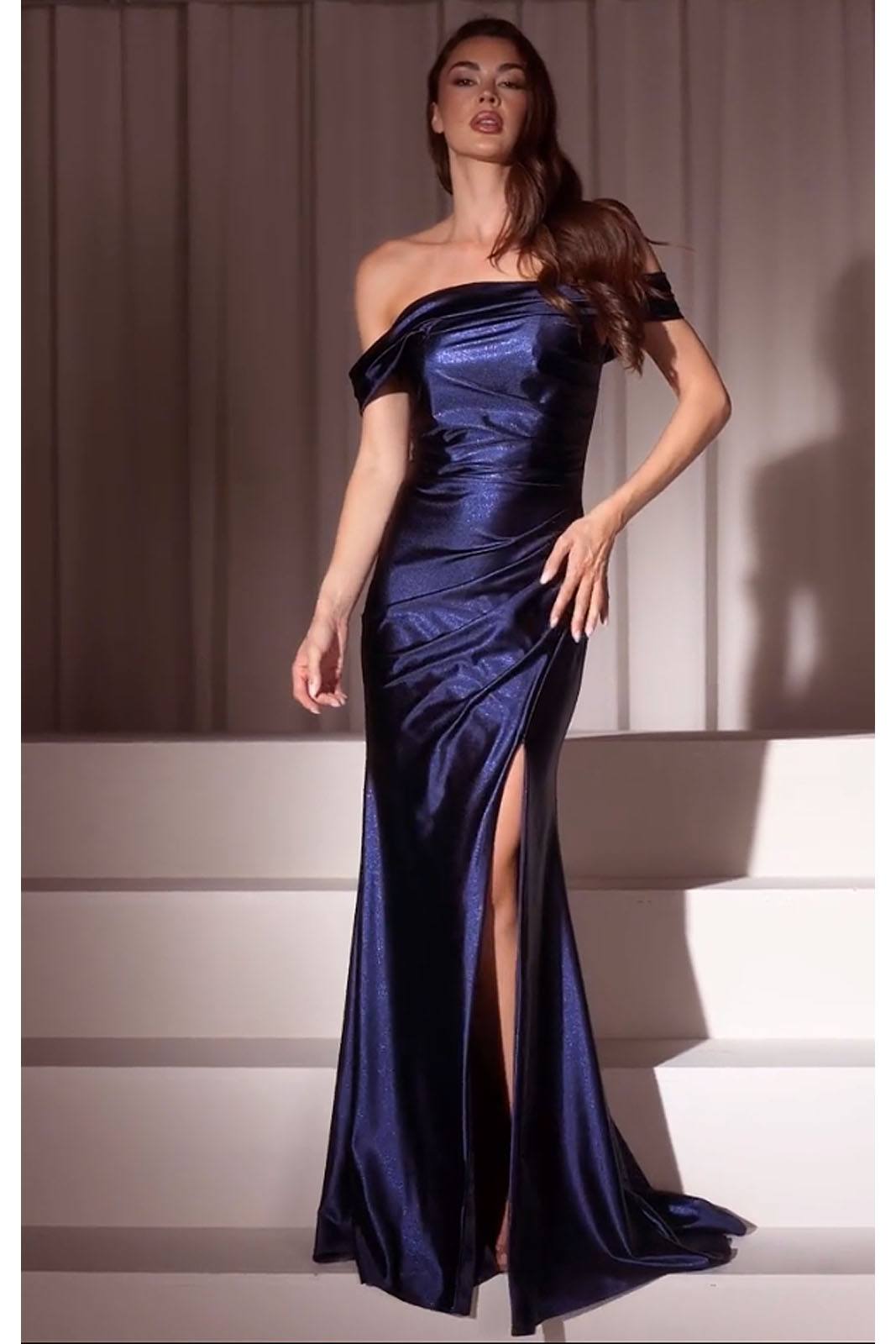 Ladivine J877 Dress Glistening Satin Off the Shoulder Gown