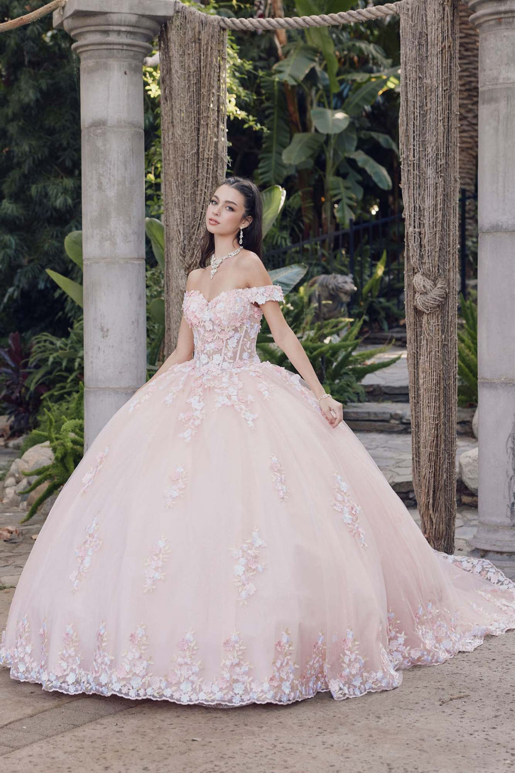Juliet JT1460J Off the Shoulder Corset Bodice Poofy Quinceanera Gown