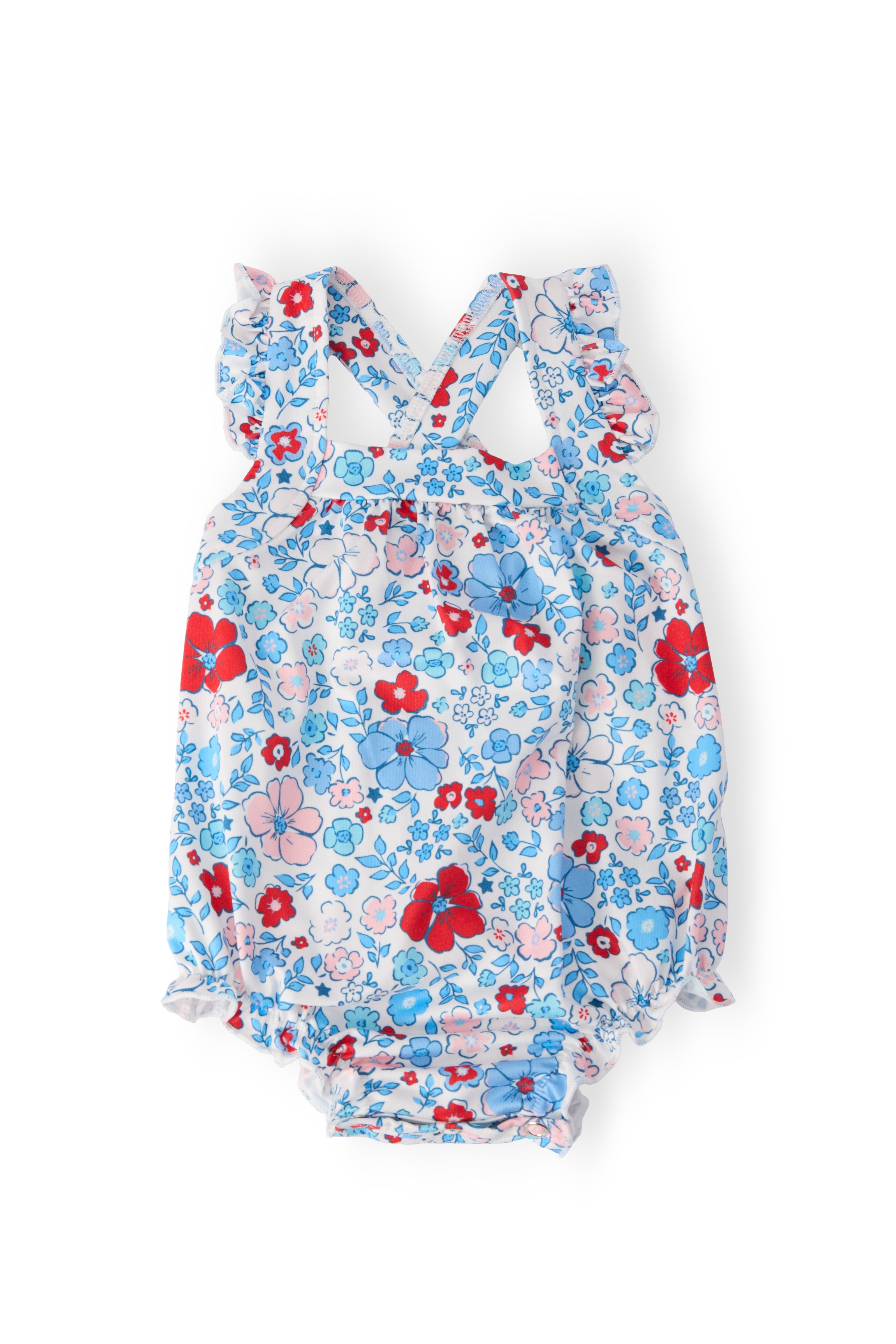Patriotic Petals Ruffle Cross Back Romper