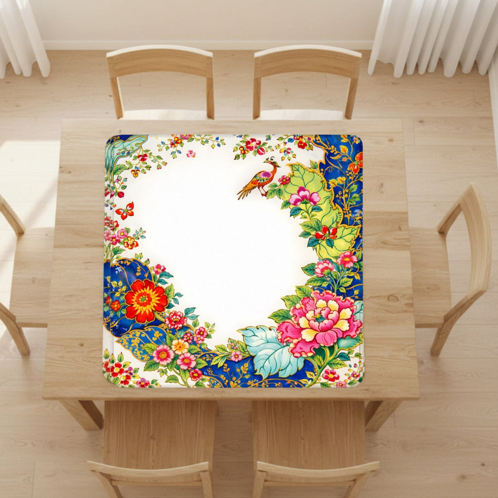 Asian Chinoiserie Tobacco Leaf Vibrant Floral Mahjong Mat