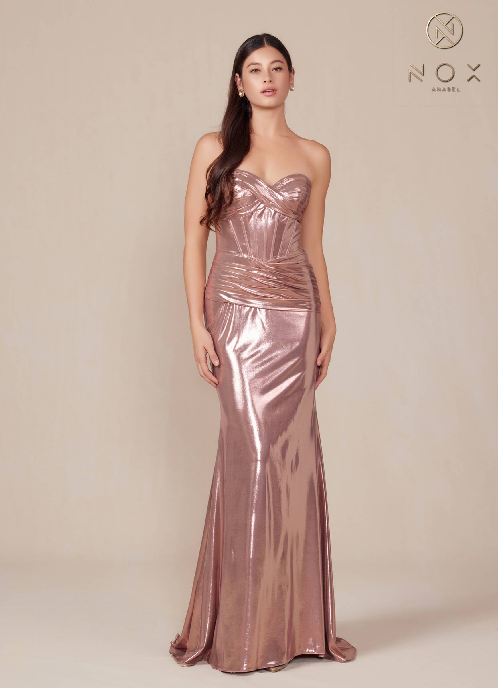 Nox Anabel T1499 Dress Strapless Metallic Satin Fitted Gown