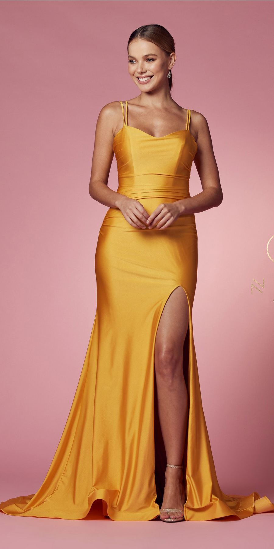 Nox Anabel T481 Long Scoop Neck Spaghetti Strap Fitted Gown Slit
