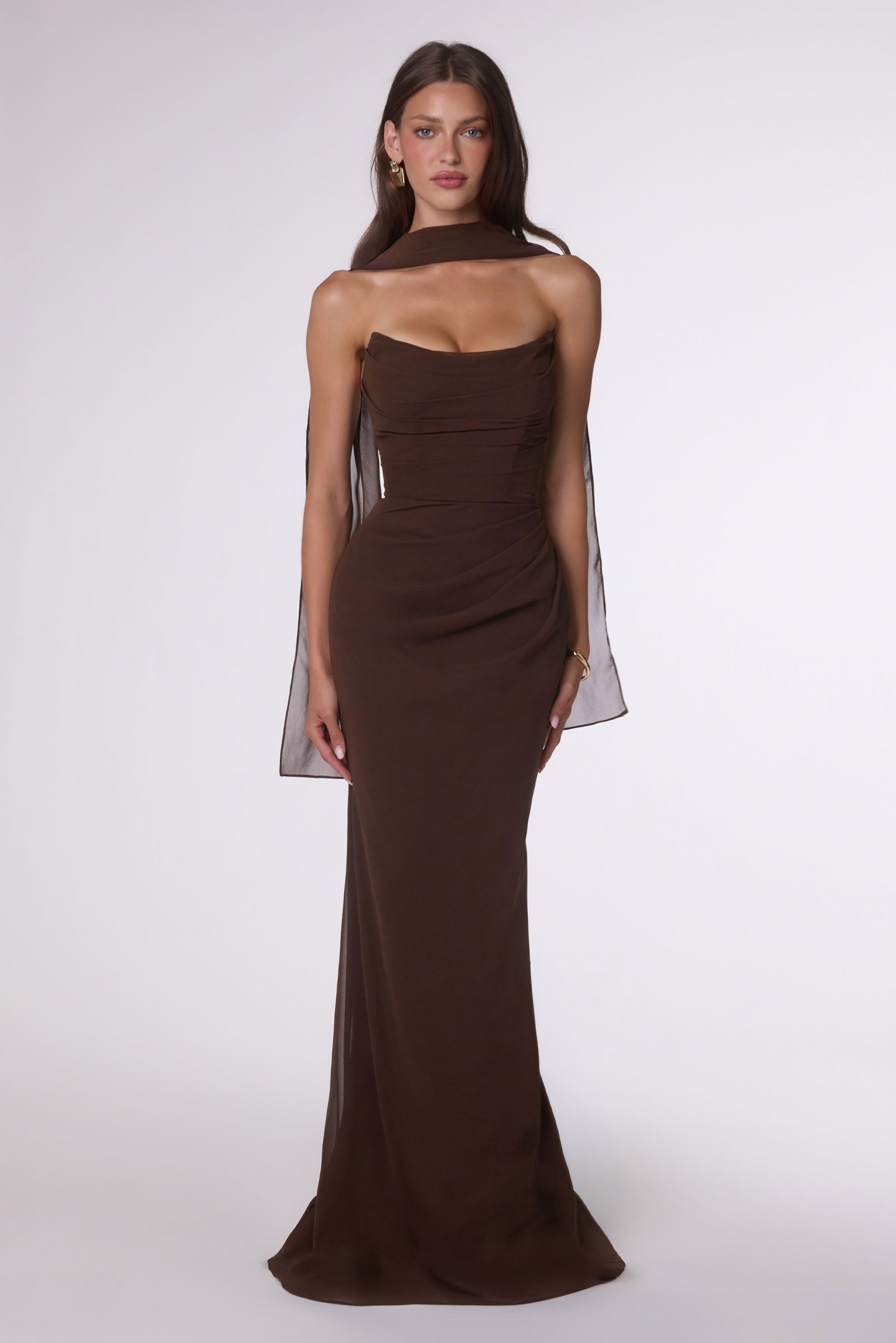 Ladivine Amoris T702 Strapless Scoop Neckline Fitted Chiffon Dress