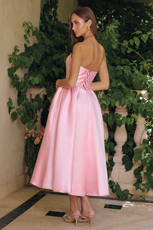 Amoris T822 Elegant Mikado Midi Timeless Strapless Gown