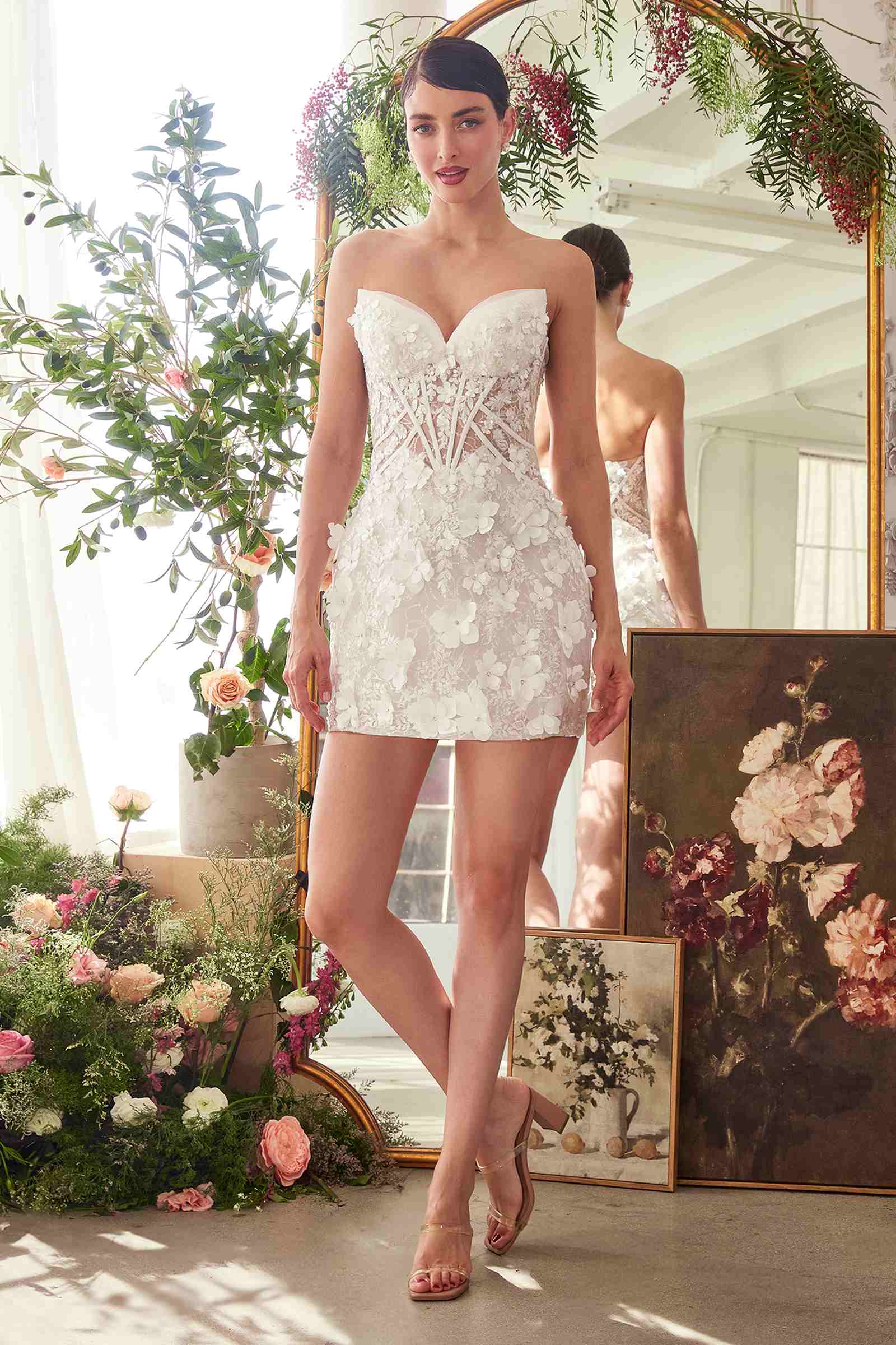 Andrea & Leo WL083 Deep Sweetheart Strapless Midi Short Bridal Dress