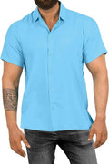 Coastal Cool: Solid Sky Blue Men's Camp Shirt P00457