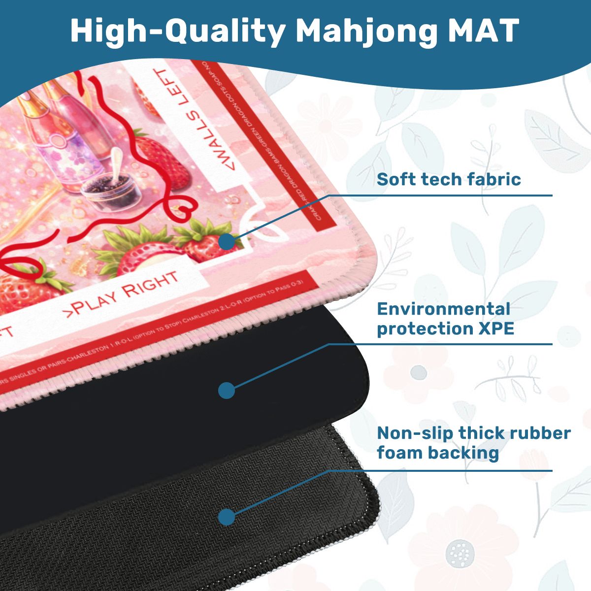 Strawberries And Bubbly Mahjong Mat With Instructions