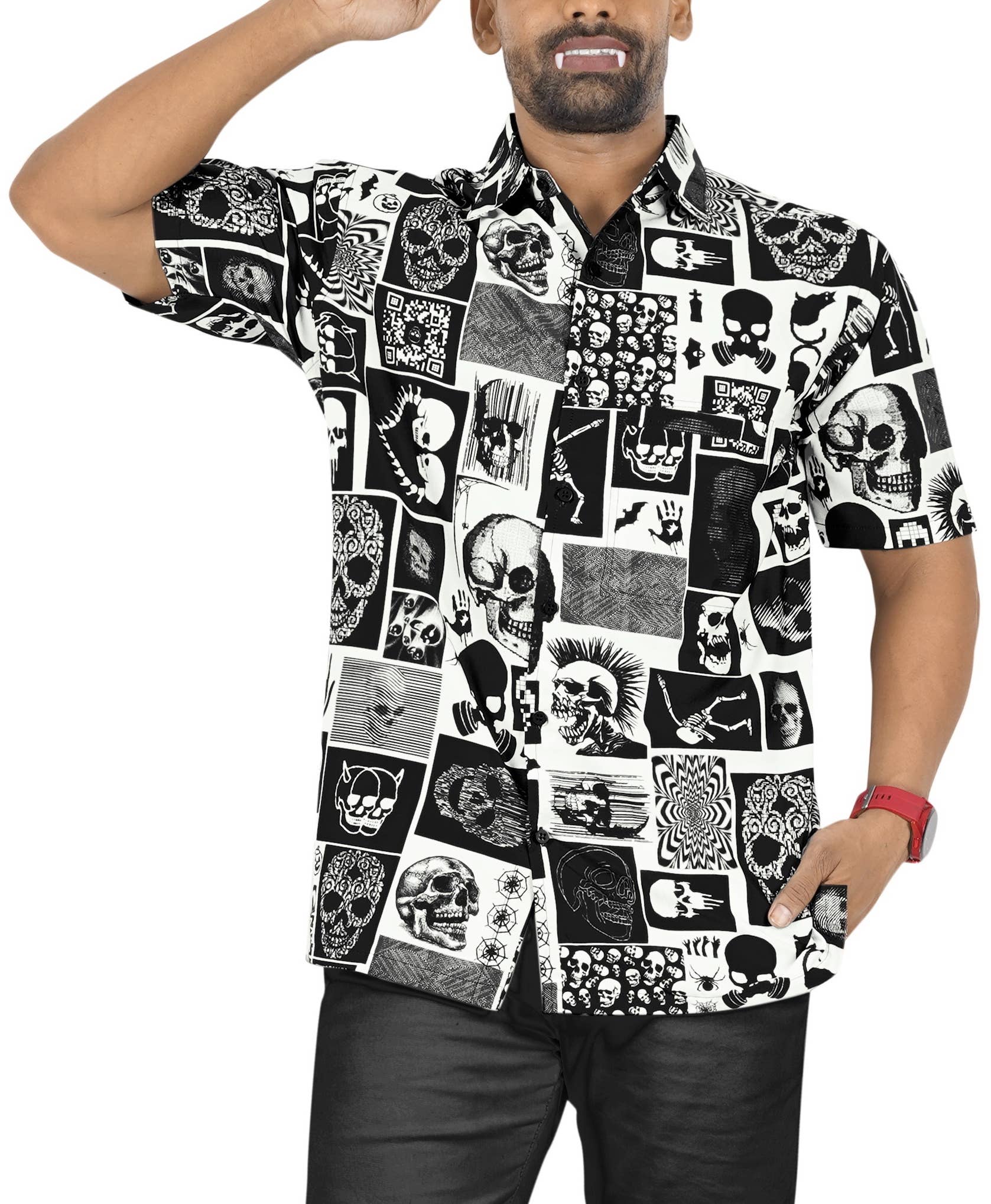 LA LEELA Men's Halloween Hawaiian Shirts Black P00165