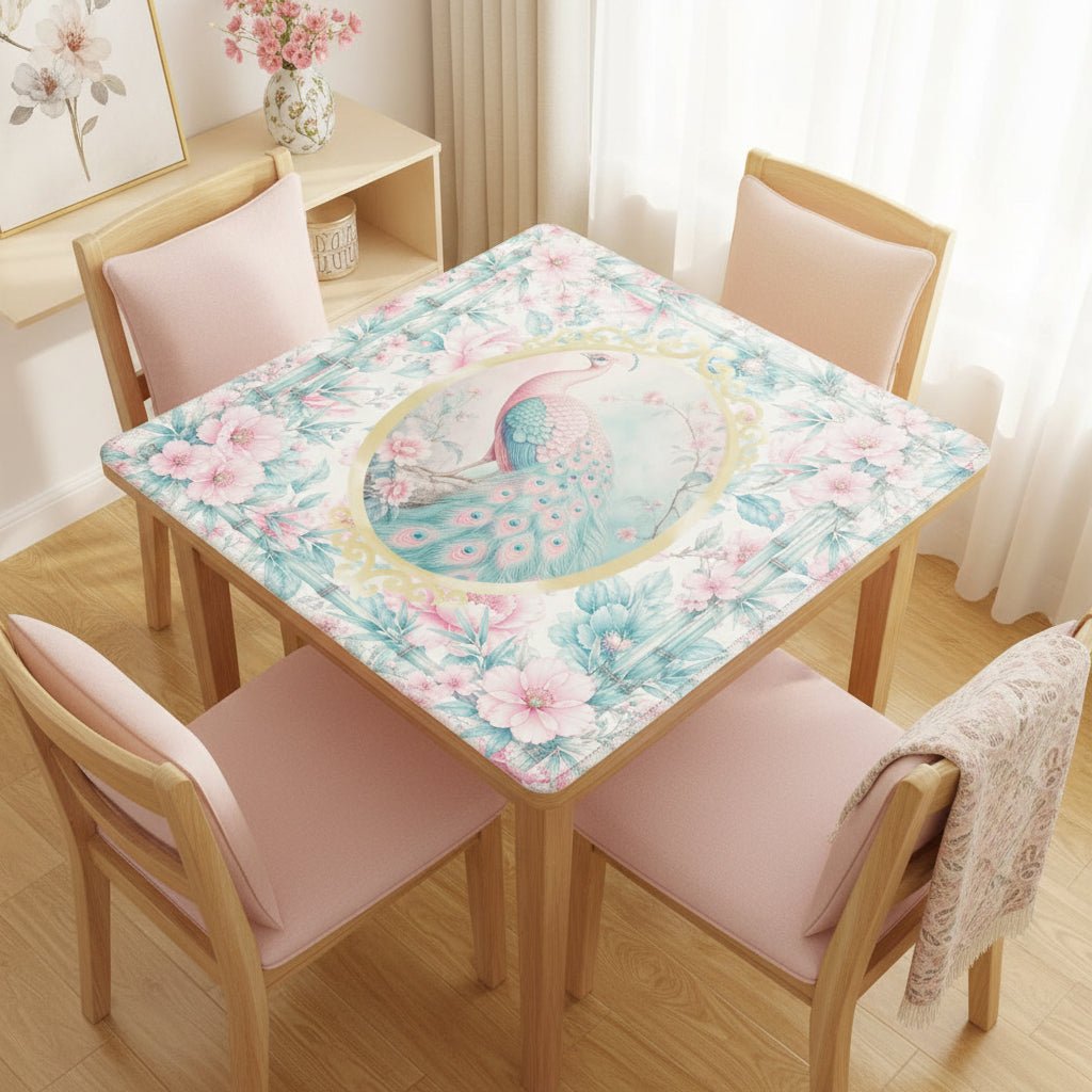 Pretty Pastel Peacock Chinoiserie Blossoms Mahjong Mat