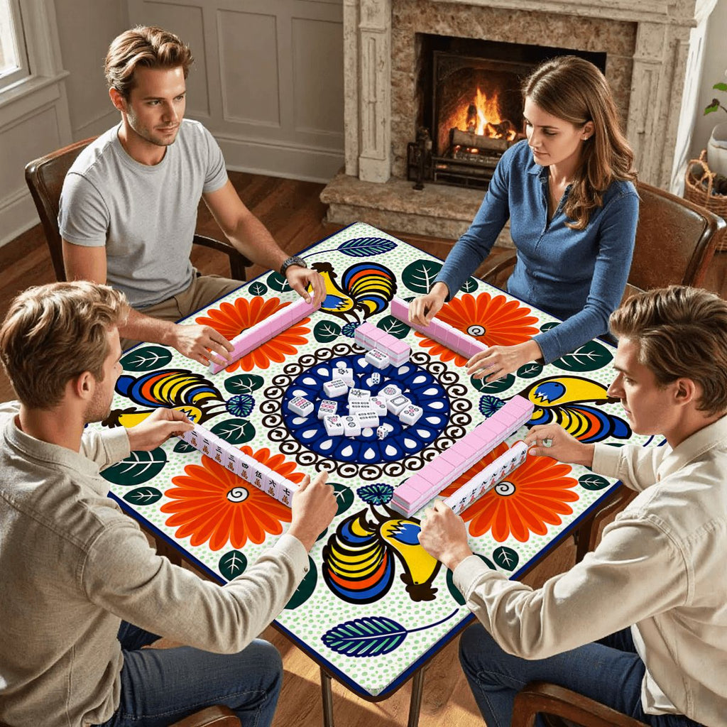 Roosters In The Sun Pottery Inspired Mahjong Mat