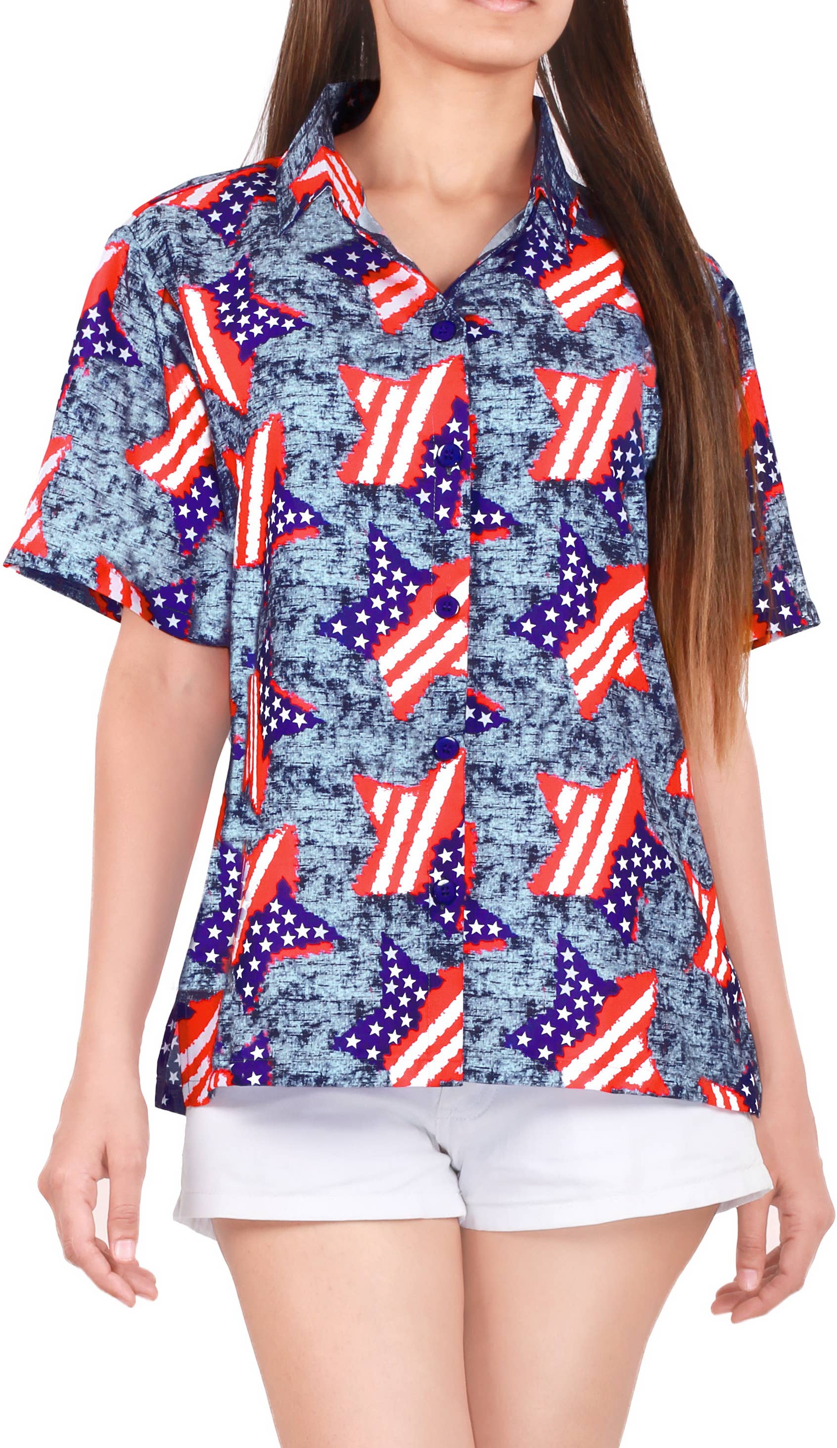 HAPPY BAY Women's Hawaiian Shirt Stars And Stripes P00560