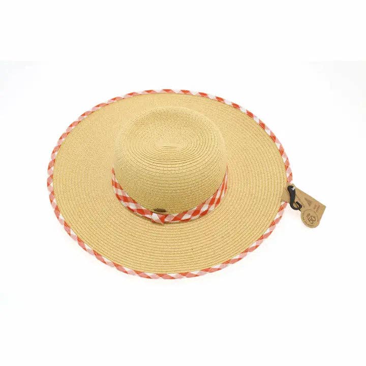 Straw Brim Hat w/Gingham Print ST3006