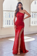 ONE SHOULDER SEQUIN EVENING GOWN