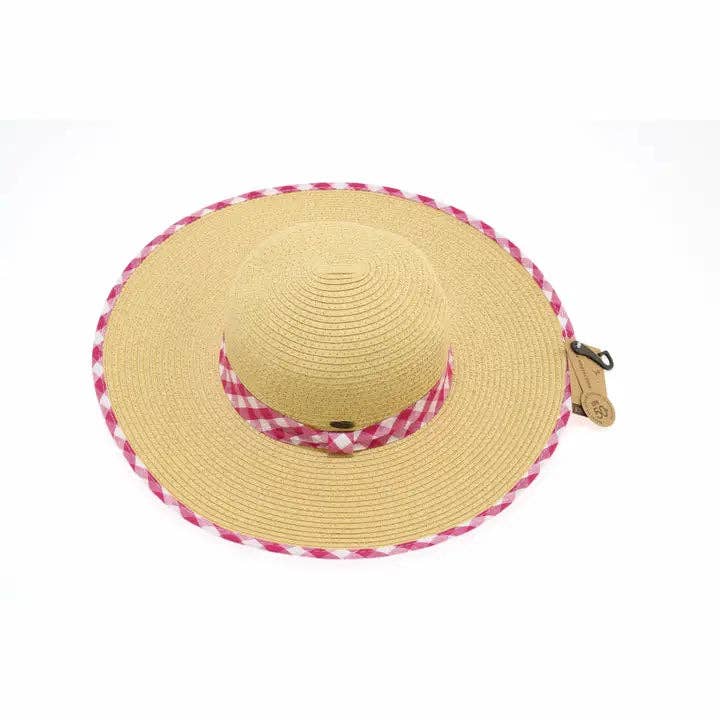 Straw Brim Hat w/Gingham Print ST3006