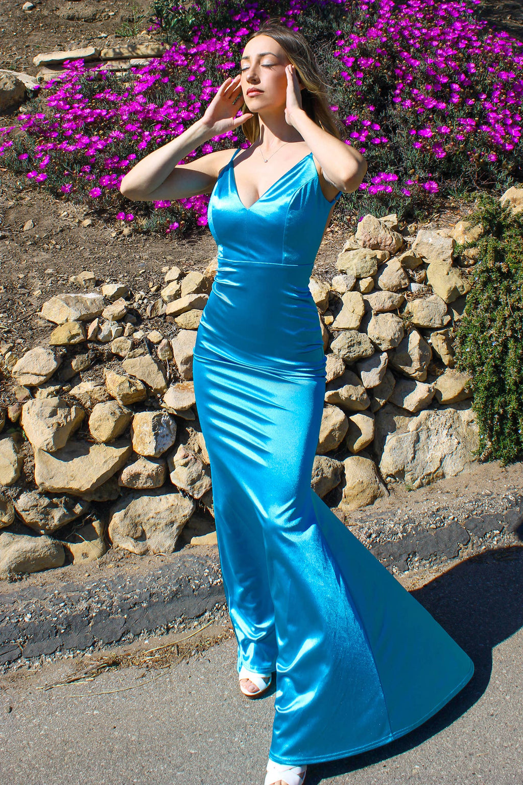 NEON FITTED SATIN DRESS