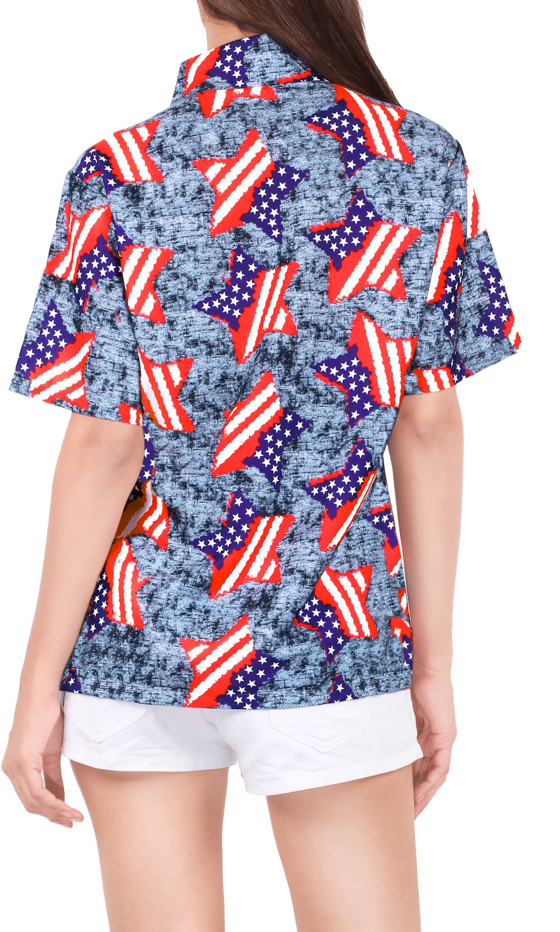 HAPPY BAY Women's Hawaiian Shirt Stars And Stripes P00560