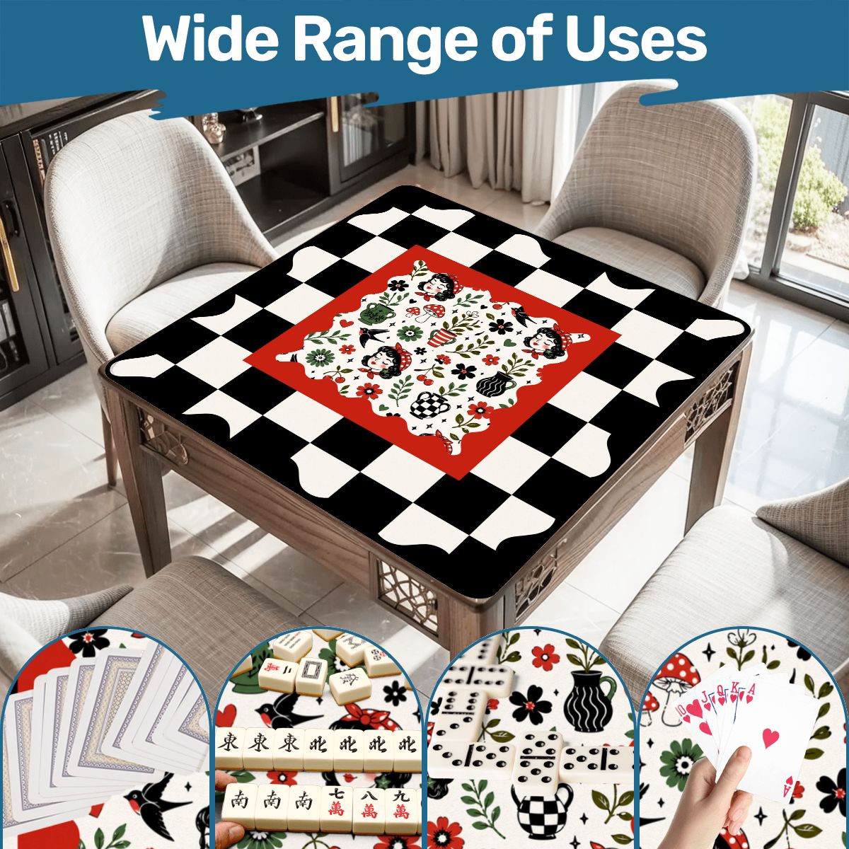 Mackenzies Garden Black Green Red Mahjong Mat