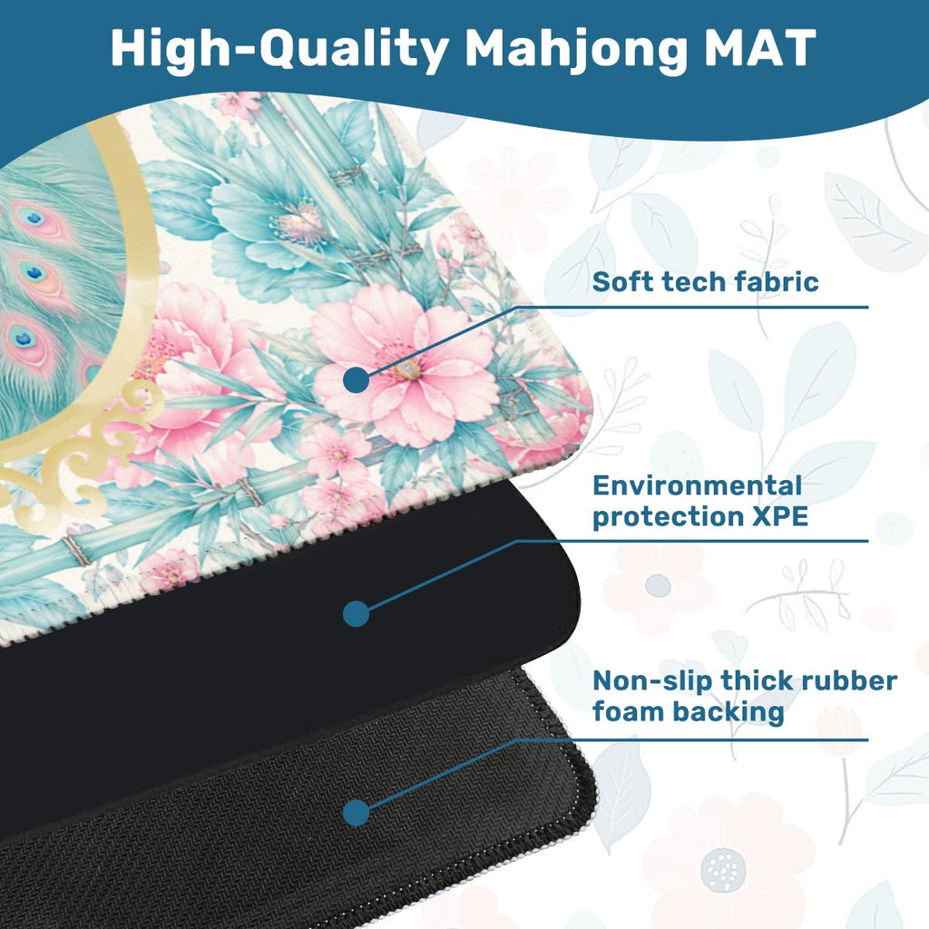 Pretty Pastel Peacock Chinoiserie Blossoms Mahjong Mat
