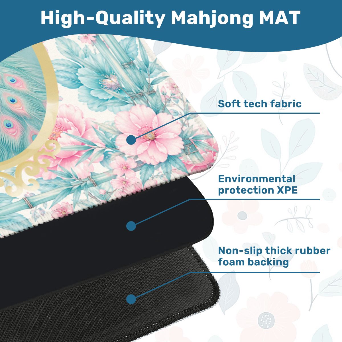 Pretty Pastel Peacock Chinoiserie Blossoms Mahjong Mat