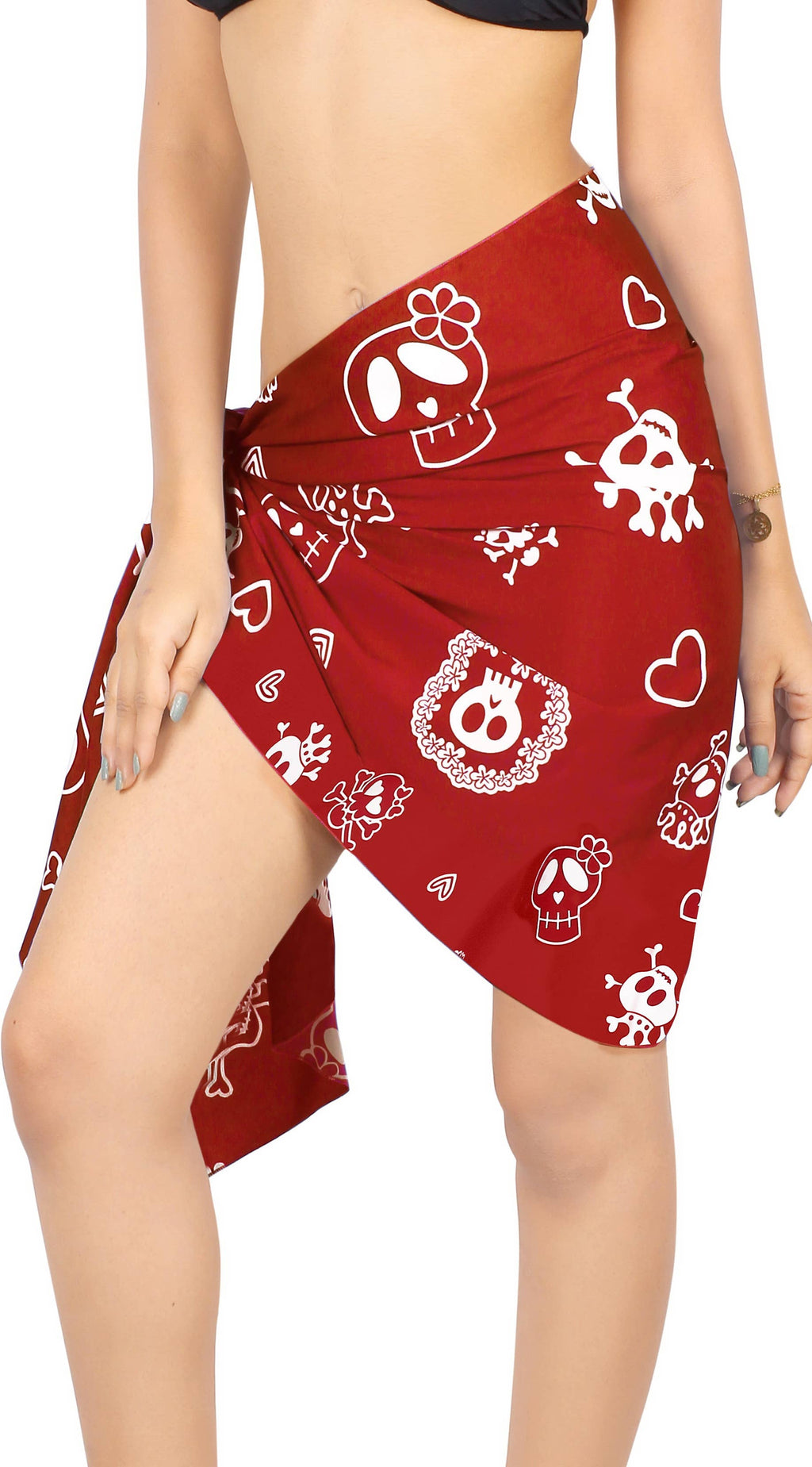 LA LEELA Women  Short Beach Sarong One Size Blood Red-B932