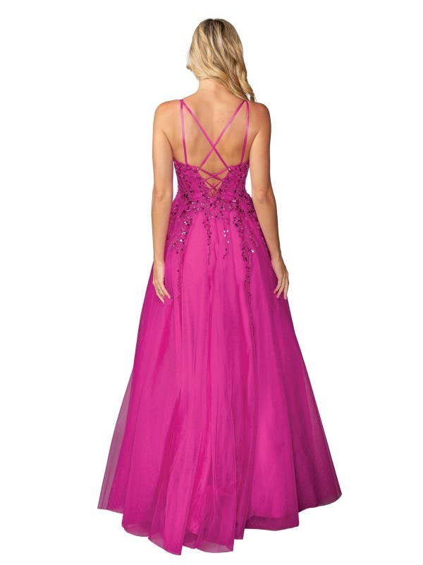 Sheer Plunge and Sleeveless Design Prom Dress