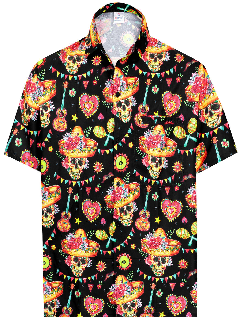 La Leela Halloween Skull Printed Hawaiian Shirt Black P00506