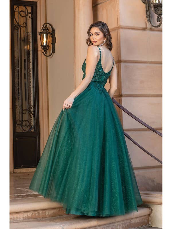 Tulle Ball Gown Beaded Lace Bodice Back Prom Dress