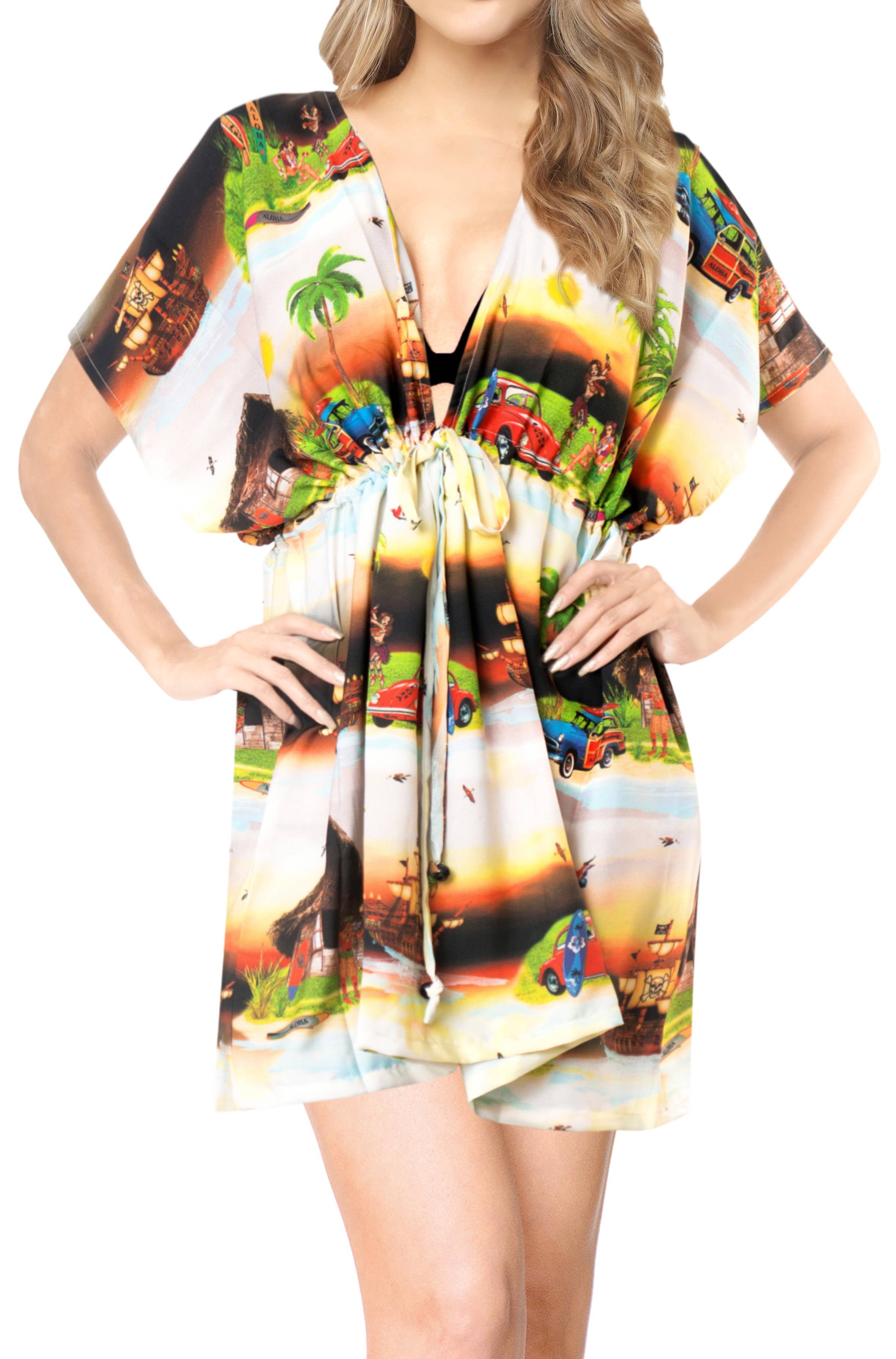LA LEELA Womens Beach Wear CoverUp XL-XXL Black-AC604