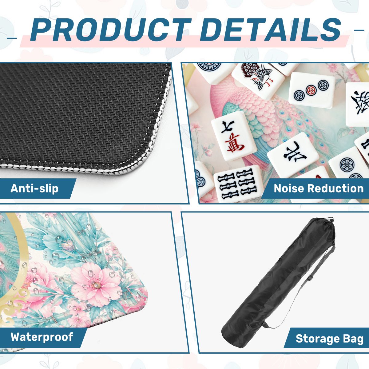 Pretty Pastel Peacock Chinoiserie Blossoms Mahjong Mat