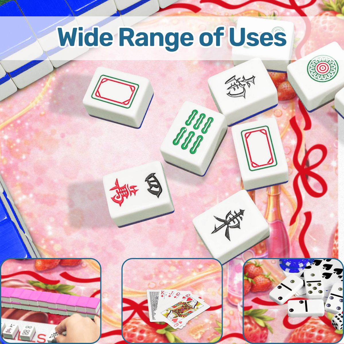 Strawberries And Bubbly Mahjong Mat With Instructions