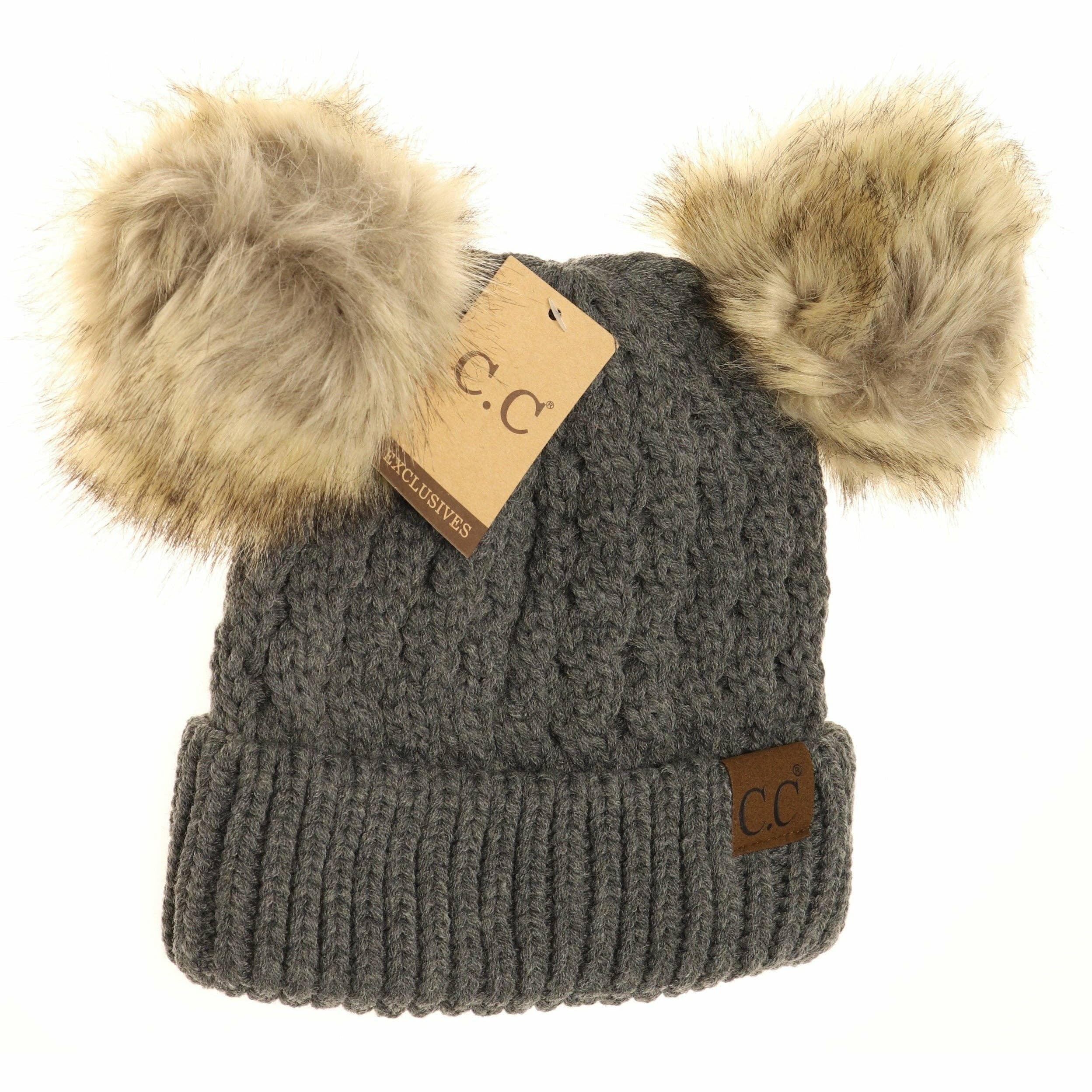 Cable Knit Double Pom Beanie HAT2055