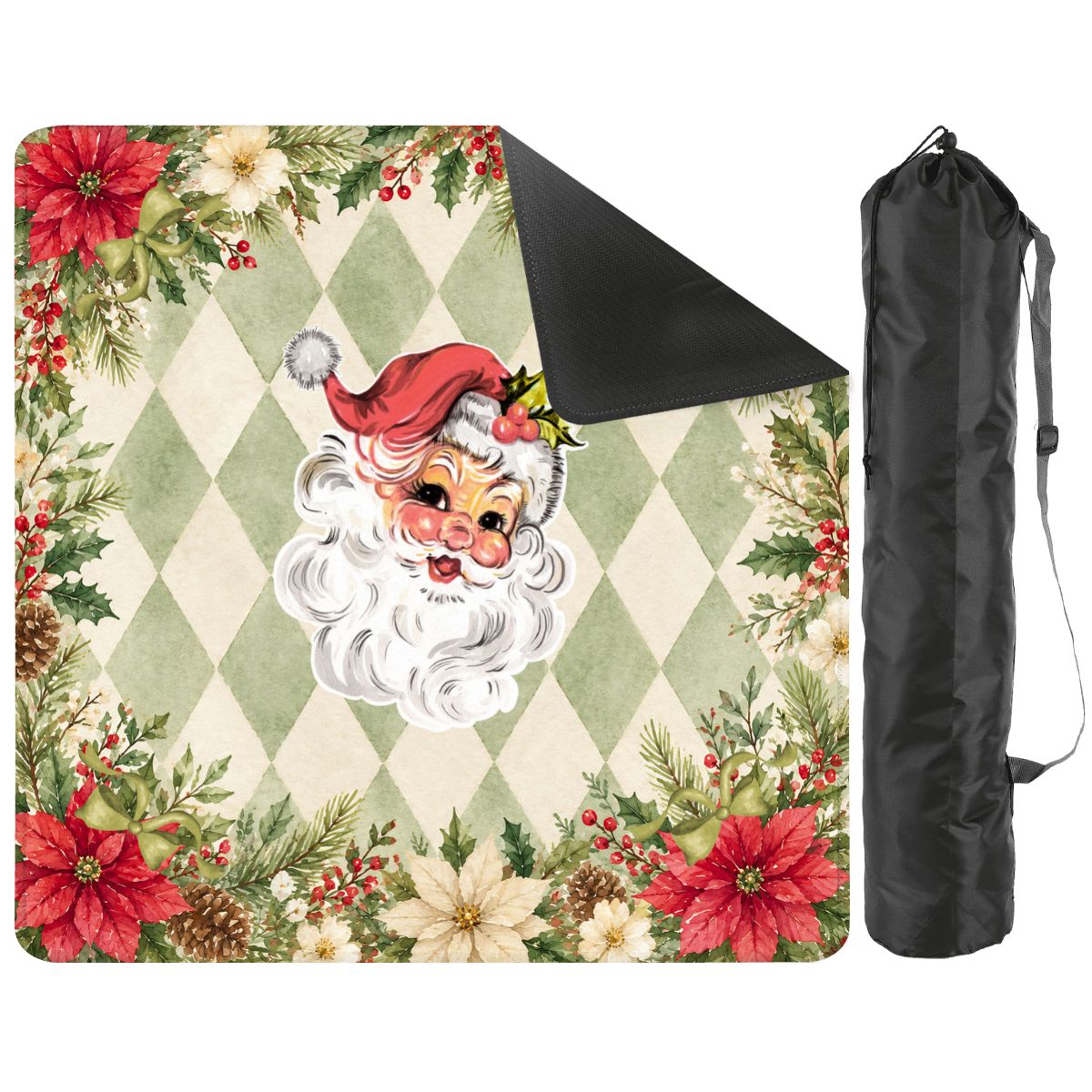 Vintage Santa Harlequin Romance Green Christmas Mahjong Mat