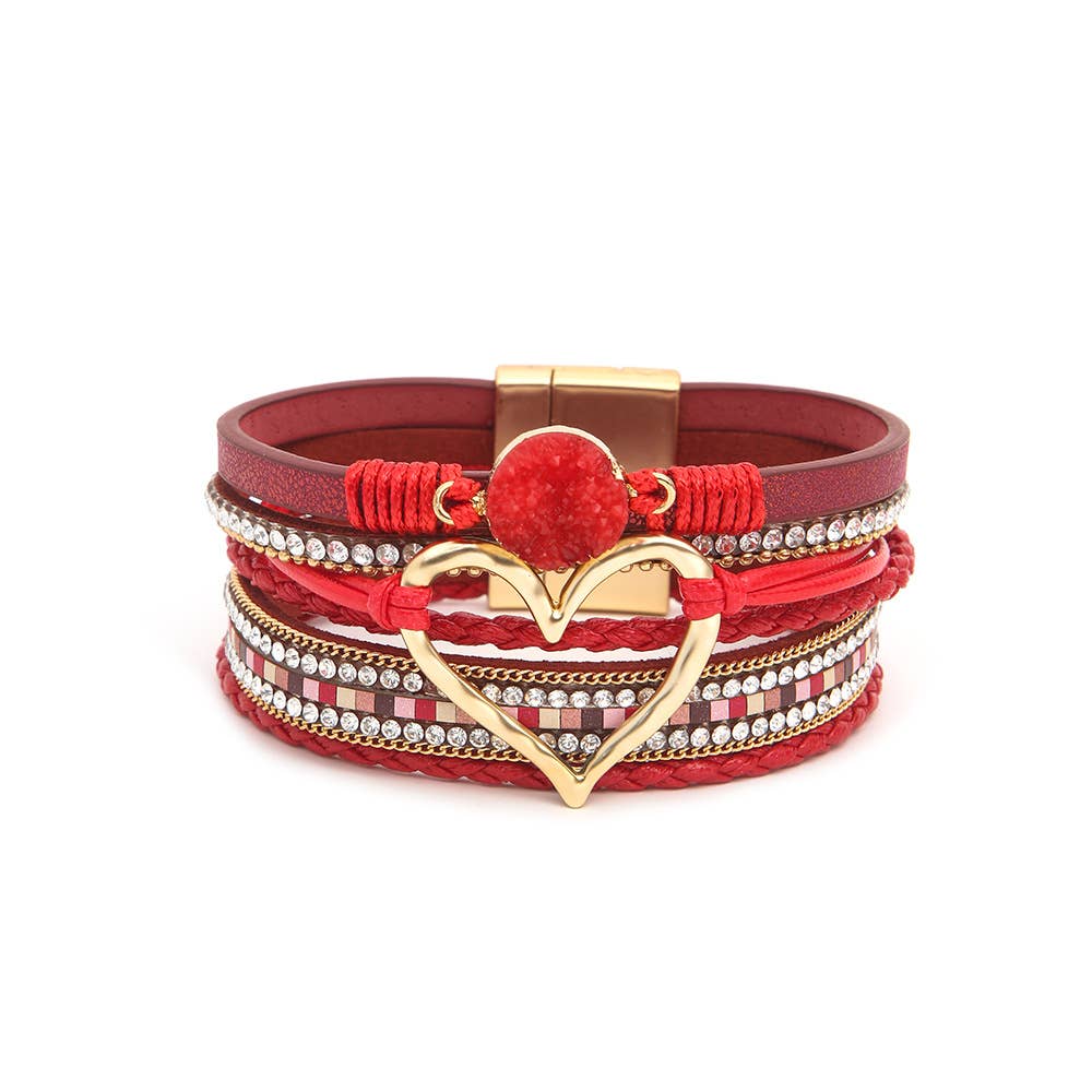 Bohemian Heart Buckle Bracelet | Rhinestone Magnetic