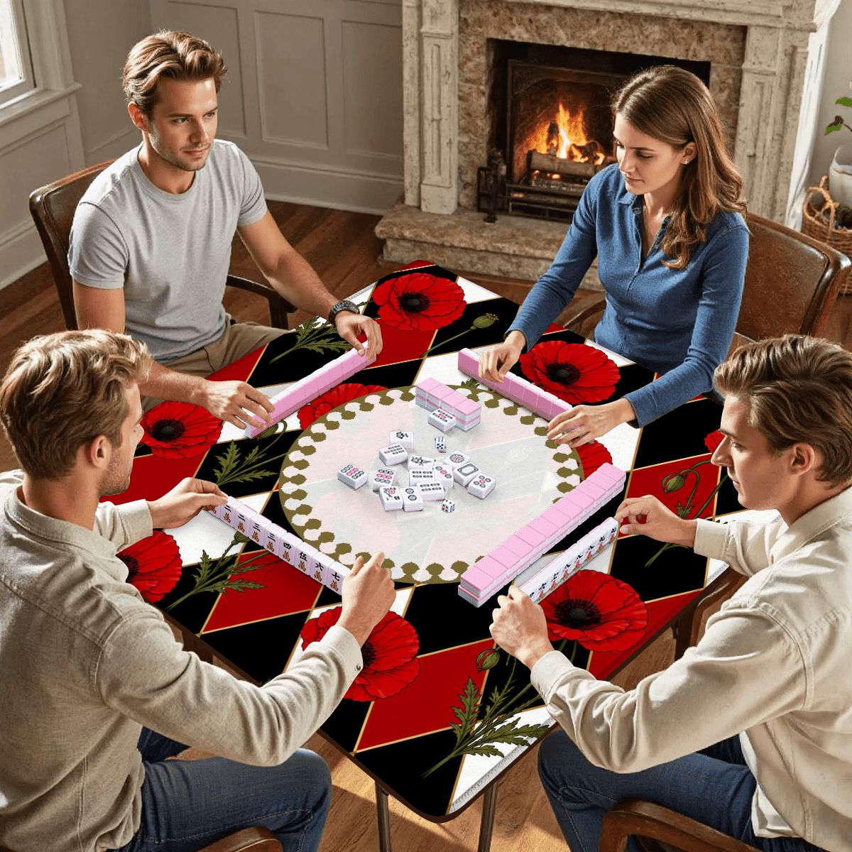 Harlequin Romance Red Poppy Play Mahjong Mat