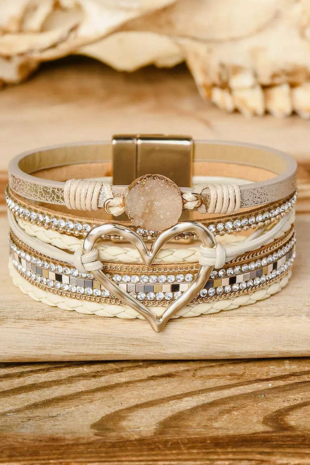 Bohemian Heart Buckle Bracelet | Rhinestone Magnetic