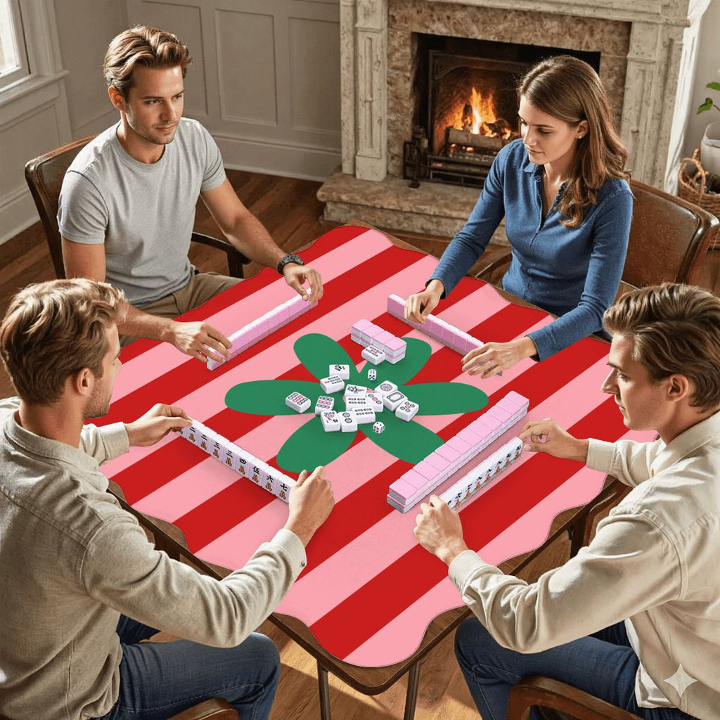 The Daisy Mae Red And Pink Preppy Striped Scalloped Mahjong Mat