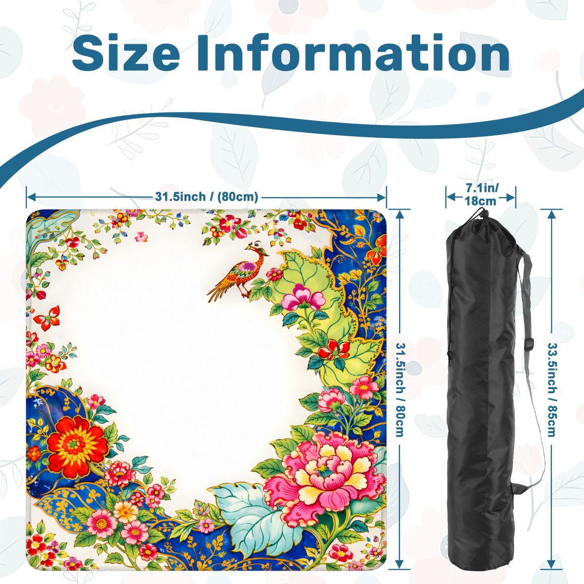 Asian Chinoiserie Tobacco Leaf Vibrant Floral Mahjong Mat