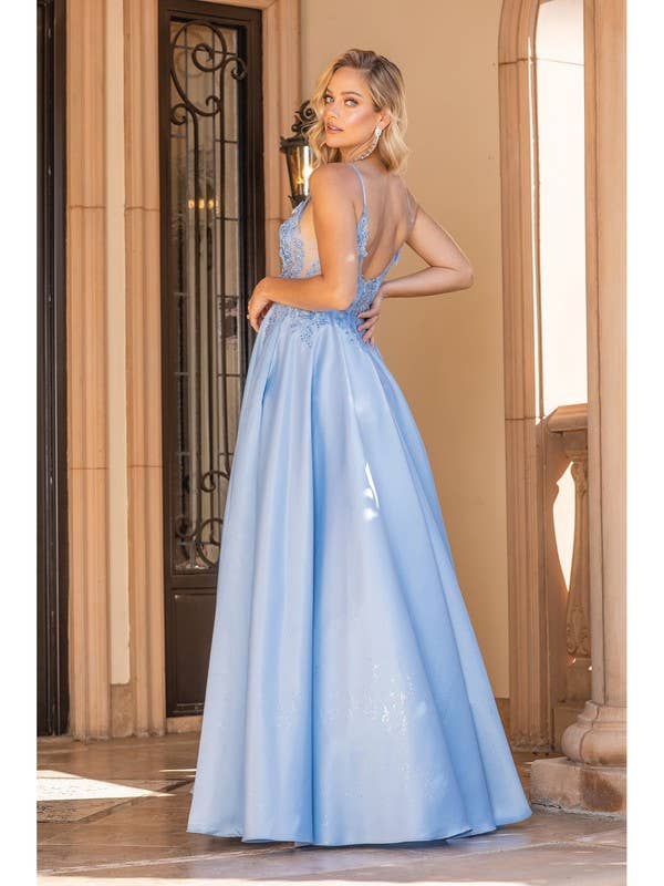 Satin Ball Gown Embellished Lace Prom Dress