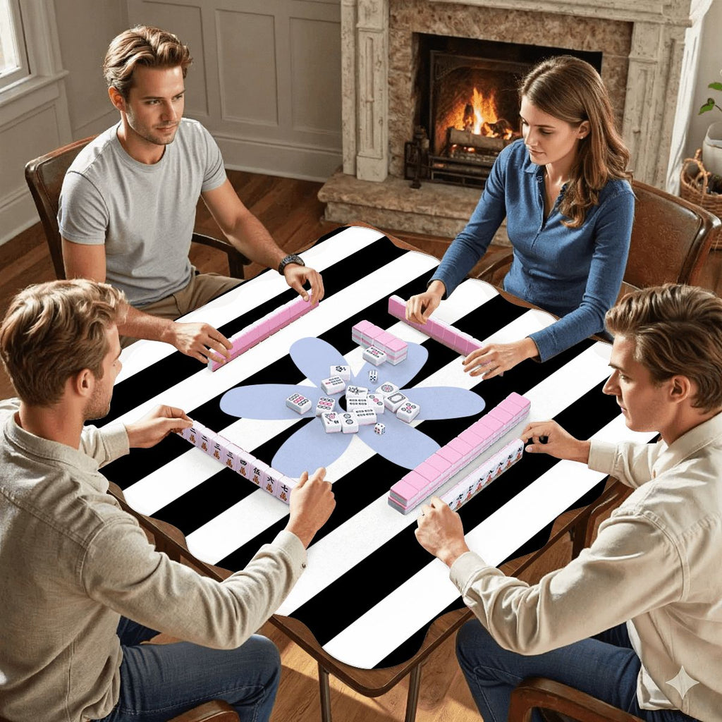 The Daisy Mae Black And White Striped Preppy Scalloped Mahjong Mat