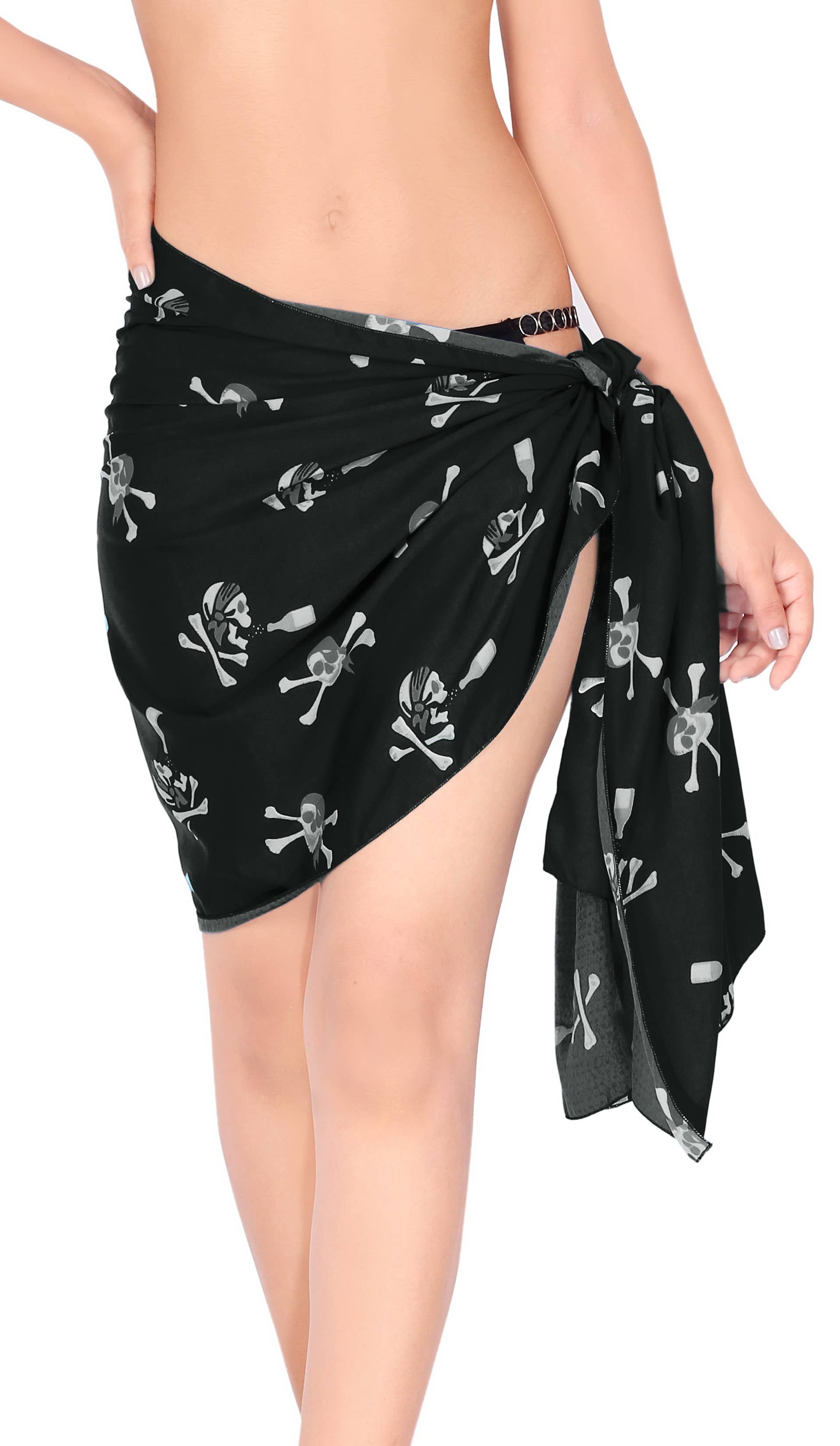 LA LEELA Women  Skull Sarongs Beach Wrap Black P04921