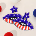 Felt Back Seed Beaded American USA Flag Lip Dangle Earrings