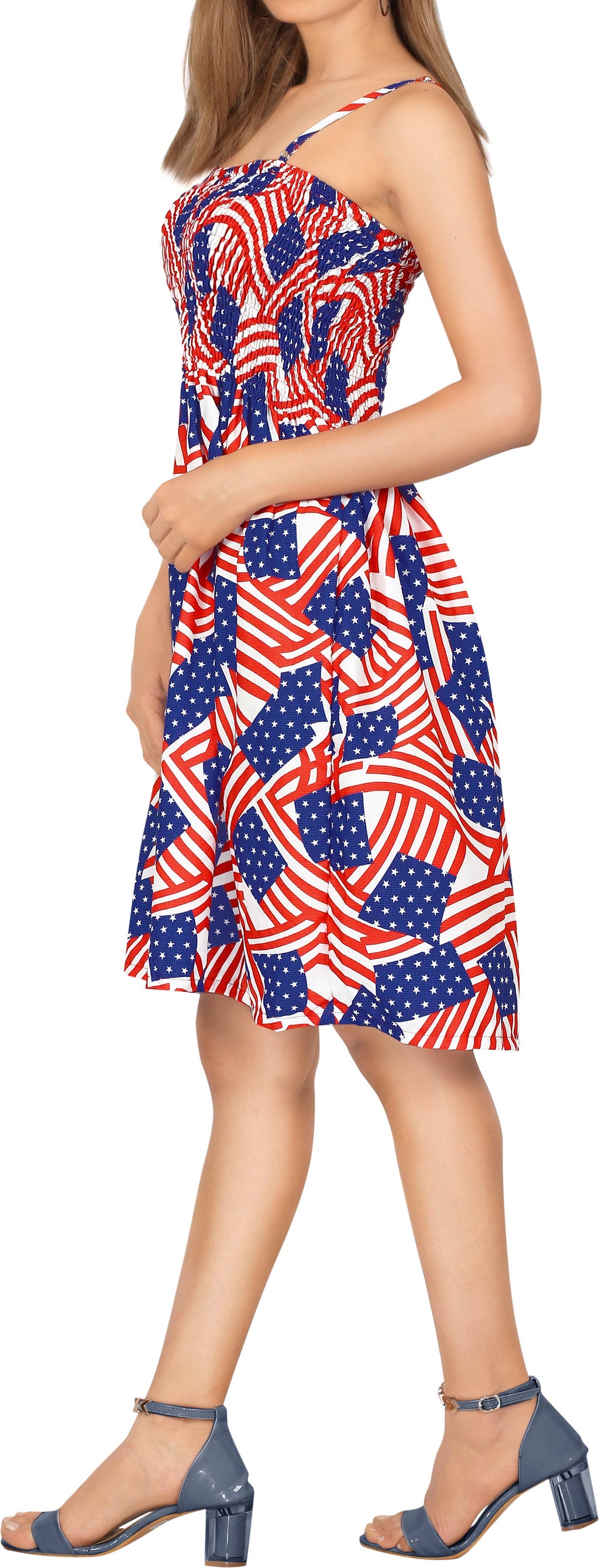 LA LEELA Women US Flag Evening Dress 4th July P00795