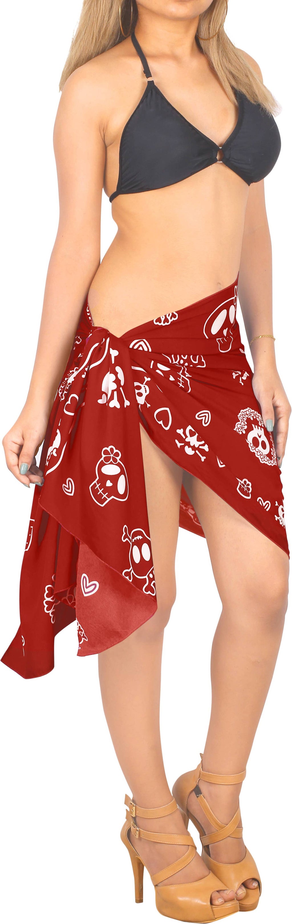 LA LEELA Women  Short Beach Sarong One Size Blood Red-B932