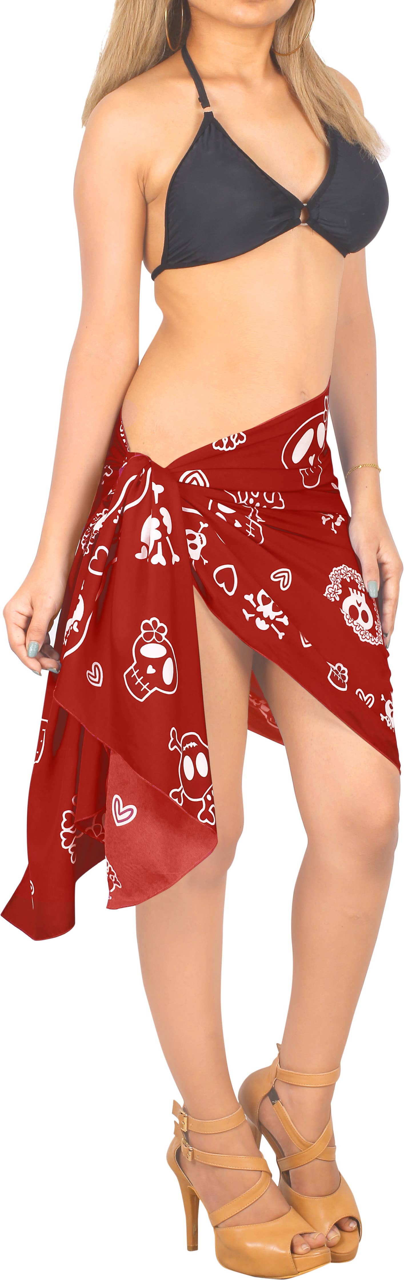 LA LEELA Women  Short Beach Sarong One Size Blood Red-B932