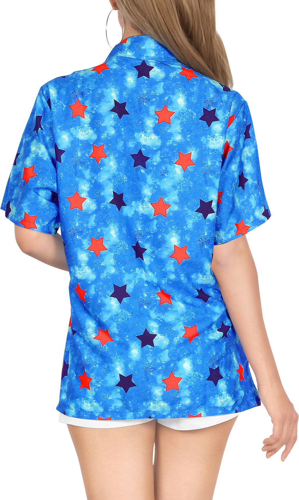 HAPPY BAY Women's Hawaiian Shirt Allover Stars Blue P07037