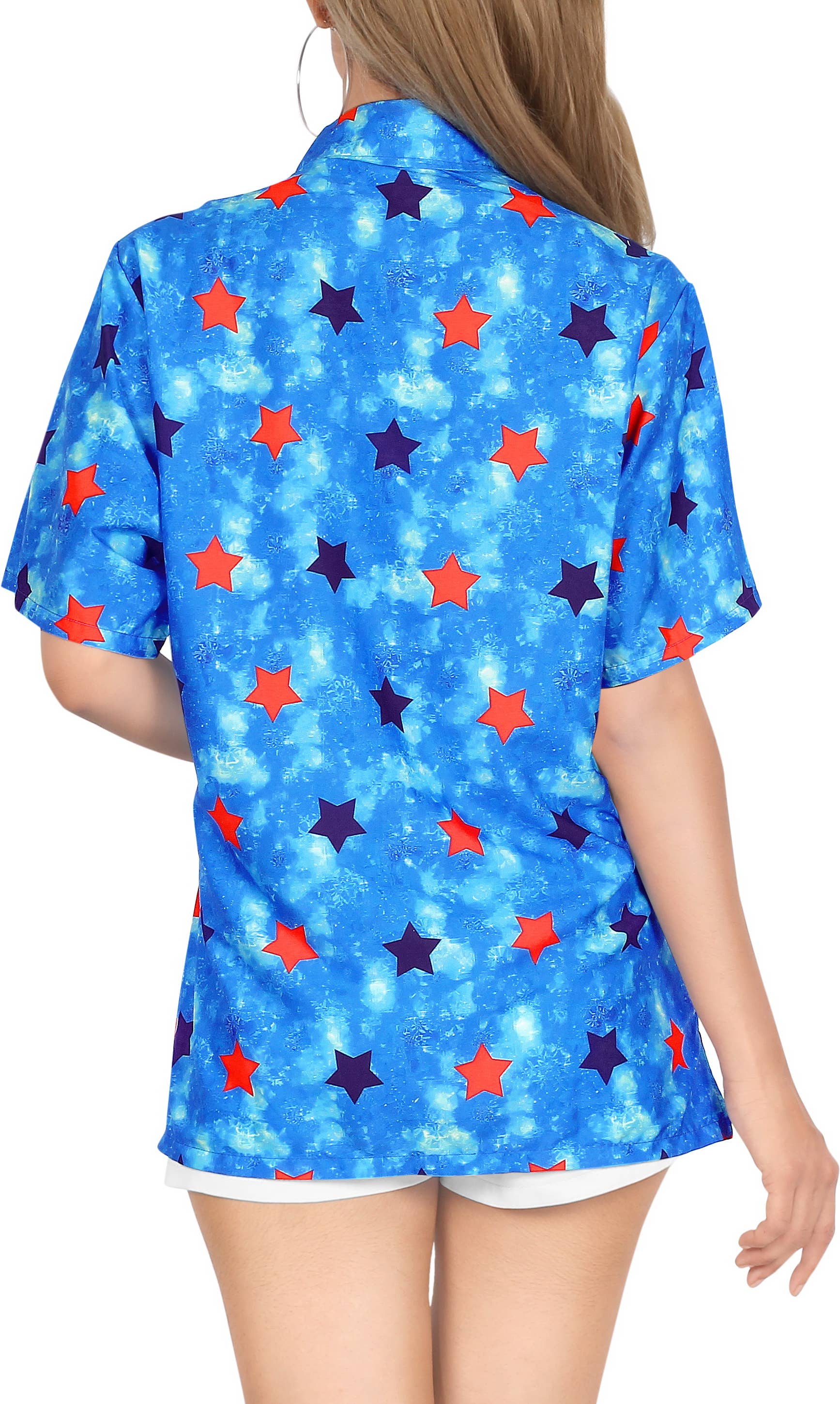 HAPPY BAY Women's Hawaiian Shirt Allover Stars Blue P07037