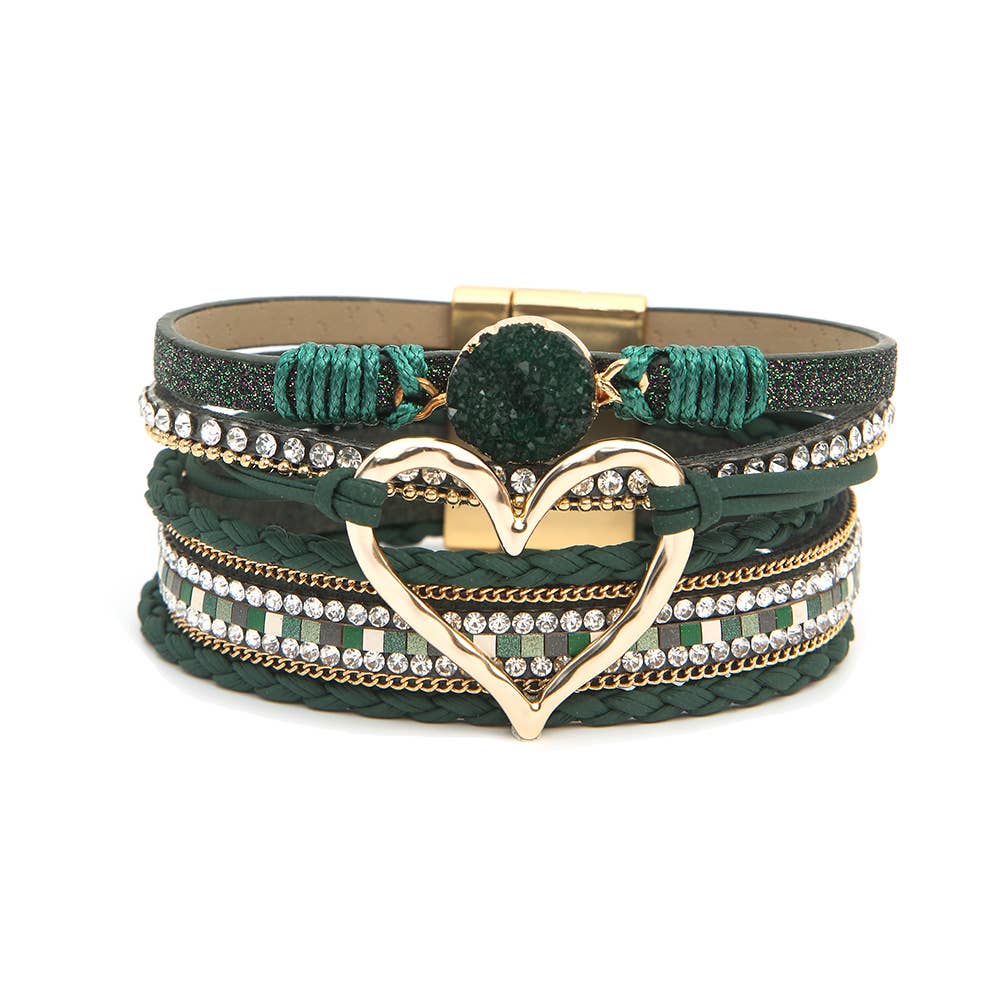 Bohemian Heart Buckle Bracelet | Rhinestone Magnetic