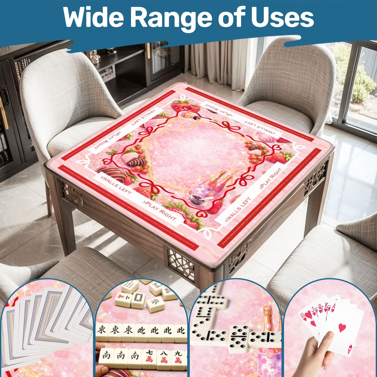 Strawberries And Bubbly Mahjong Mat With Instructions