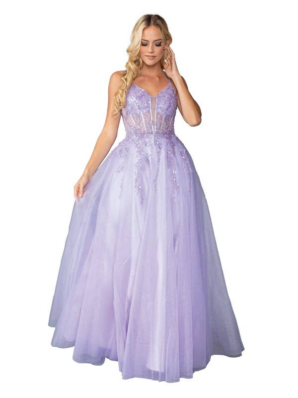 Sheer Plunge and Sleeveless Design Prom Dress