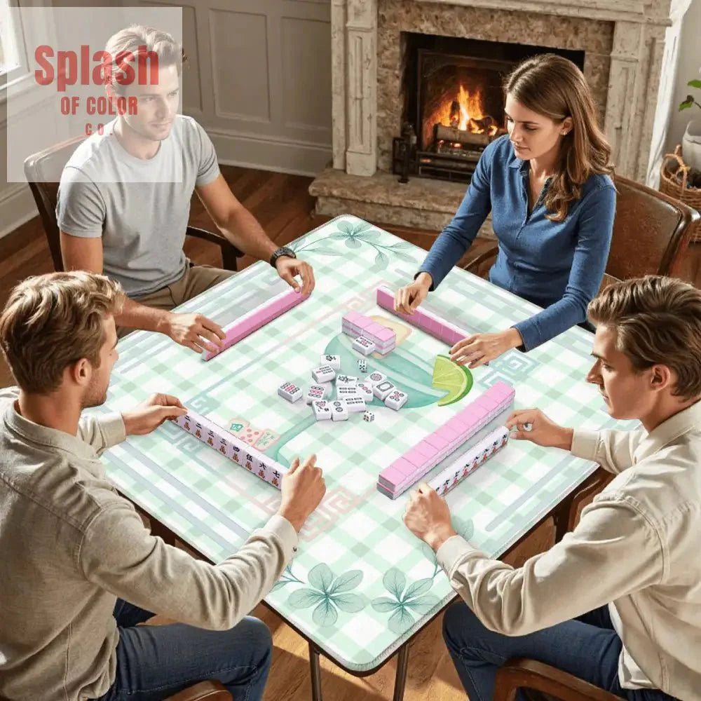 Mahjong Mat Whimsical Tiles And Cocktail Pastel Watercolor Preppy Mahj Mat